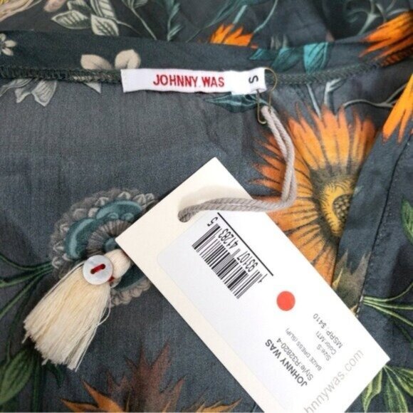 NWT Johnny Was Baize Silk Maxi Floral Dress S Multi Slip Vneck Smocked Slit - Picture 6 of 13
